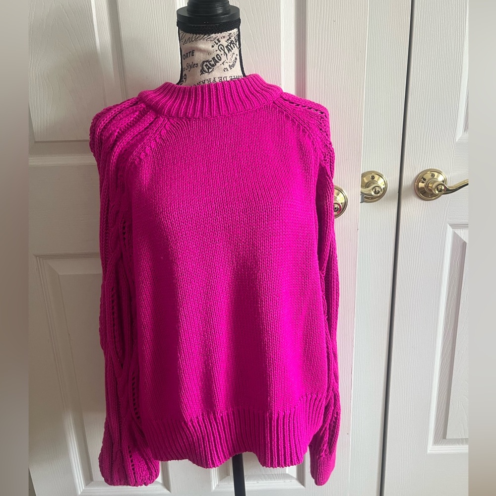 Who What Wear Magenta Pink Cable Knit Long Sleeve Knit Sweater Size XL